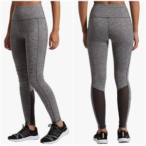 Puma High Waist Heathered Grey Mesh Panel Moto Ribbed Tights Athletic Leggings L